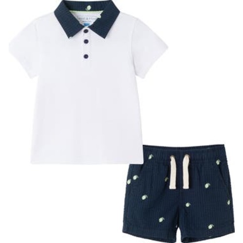 Tipped Polo & Seersucker Shorts Set, 0-3M