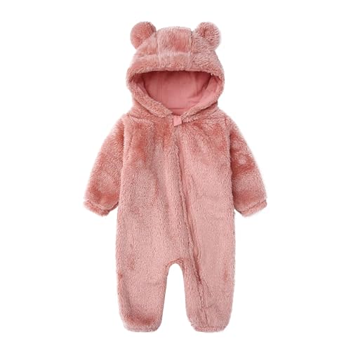 Baby Furry Jumpsuit Infant Bear Onesies Zipper Long Sleeve One-Piece Romper Hoodie Baby Outwear Snowsuit