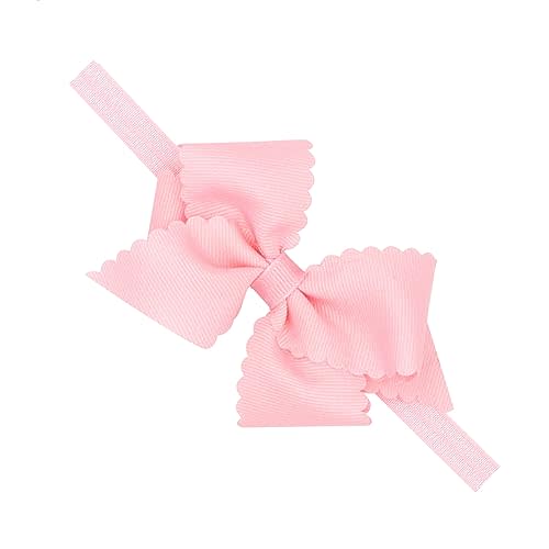 Wee Ones Girls' Extra Small Scalloped Edge Grosgrain Bowtie on Matching Elastic Band, Light Pink, 2
