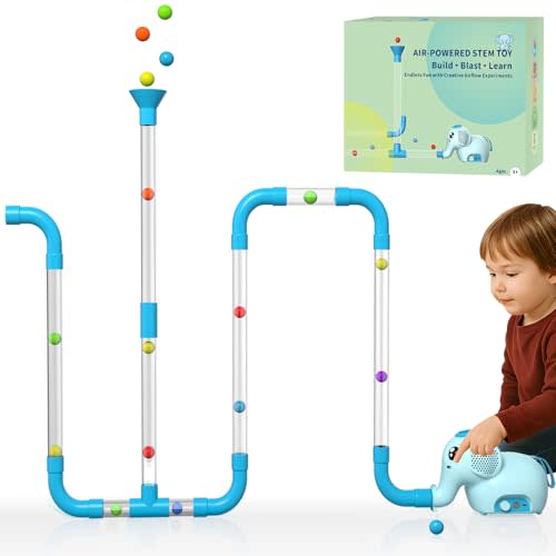 STEM Air-Powered Building Toys for Kids Ages 3 4 5 6 7 8+ Educational Air Tubes Toy& Turbine Set with 30 Foam Balls  Rechargeable Construction Kit for Boys & Girls  Fun Science Gift for Teens
