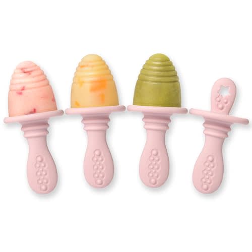 PrimaStella Silicone Petite Pops - Baby Popsicle Mold - BPA Free - Dishwasher Safe - 4 Months+ (Dusty Rose Teether Pops)