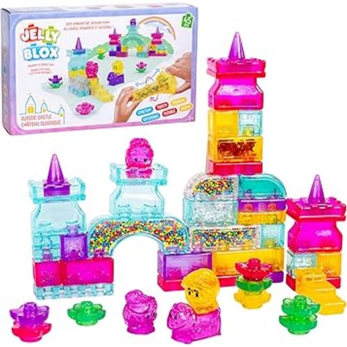 Jelly Blox Classic Castle Set | Includes 45 Pieces | Toddler & Preschool Building Blocks Kids Can Squeeze, Stretch, Squish | MESH ACCREDITED | Safety Tested & Ouch-Free | Sensory Play Toy for Ages 2+