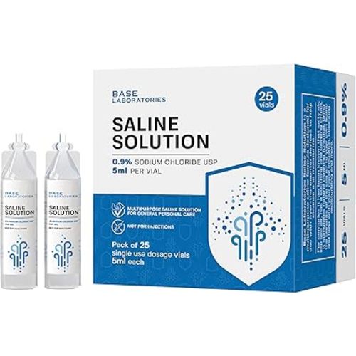 BASE LABORATORIES 0.9% Saline Solution Vials - Versatile 0.9% Sodium Chloride Saline Ampoules - Preservative Free Saline Solution Single use vials - USP Grade 25 Vials x 5ml Count