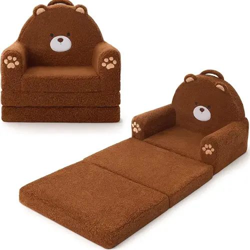 MOONBEEKI 2-in-1 Foldable Toddler Couch, Comfy Kids Sofa Chair, Bear