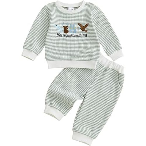 fhutpw Baby Toddler Boy Girl Fall Winter Clothes Embroidery Stripe Pullover Pants Sets Infant Long Sleeve Sweatshirt Outfits
