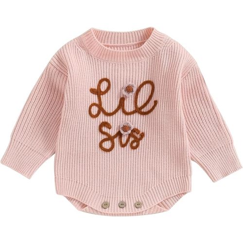 VISGOGO Big Little Sister Matching Sweater Baby Girls Knitted One-Piece Outfits Toddler Brother Sweatshirt Clothes