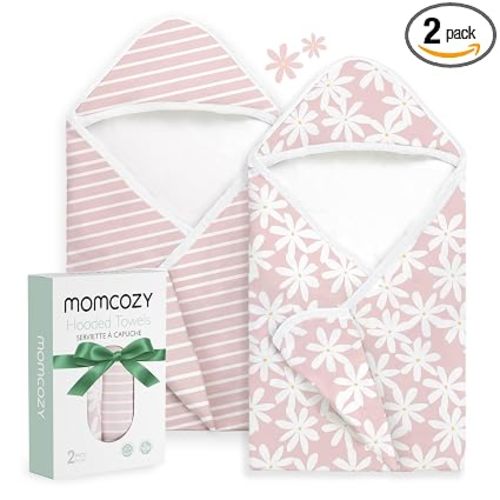 Momcozy Baby Towels, Soft Absorbent Bath Towel for Newborn&Toddler,Flower