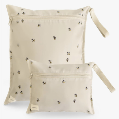 mushie Water Resistant Wet Bags | Large & Small Reusable Storage Bag for Baby Items and Travel | Zippered Pockets with Handle | Machine Washable, Set of 2 (Bees)