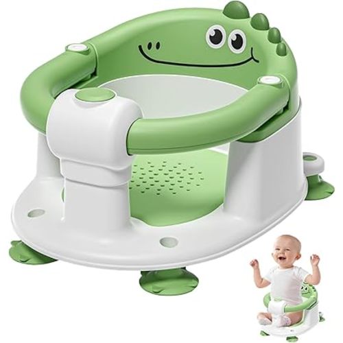 TPN Baby Bath Seat for Babies 6 Months & Up, Non-Slip Toddler Bath Seat with 5 PCS Waterproof Emoji Stickers, Portable Infant Bath Seat for Baby(Green)