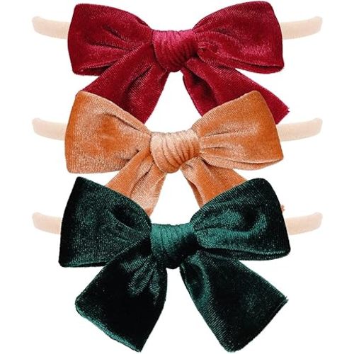 3 Pcs 3.9in Velvet Bow Nylon Band Baby Bows Headband for Newborn Infant Toddler
