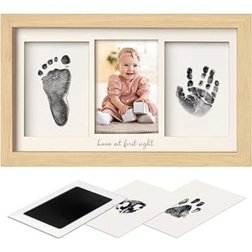 Inkless Baby Hand and Footprint Kit Boy, Girl - No Mess Ink Pad for Handprint, Clean Touch Dog Paw Print Kit, Personalized Baby Shower Gifts, Nursery Newborn Keepsake Frame(Ash Wood)