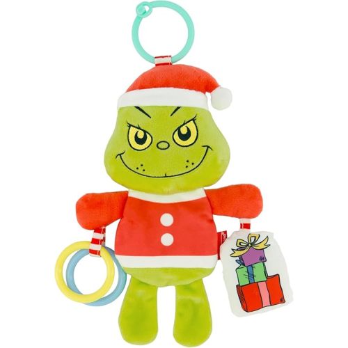 Infantino Activity Pal The Grinch, Baby Sensory Clip-On Toy with Crinkle Body, Rattling Presents & Clacker Rings, Stroller & Car Seat Companion, Holiday Baby Gift & Stocking Stuffer