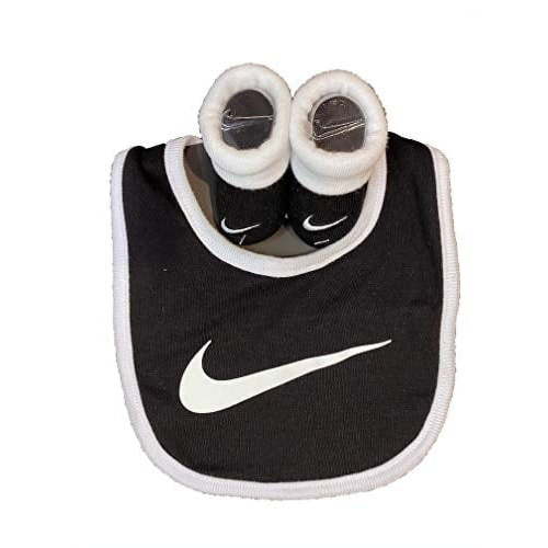 Nike Newborn's 2-Piece Set: Baby Bib & Booties Gift, Soft Knit Infant Clothes (Black/White, 0-6 Months)