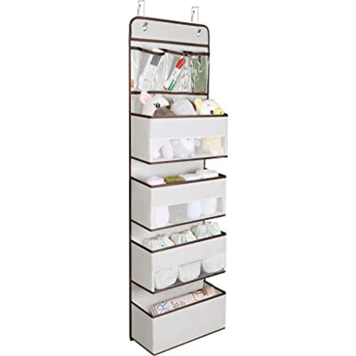 Univivi Door Hanging Organizer Nursery Closet Cabinet Baby Storage with 4 Large Pockets and 3 Small PVC Pockets for Cosmetics, Toys and Sundries (Beige)