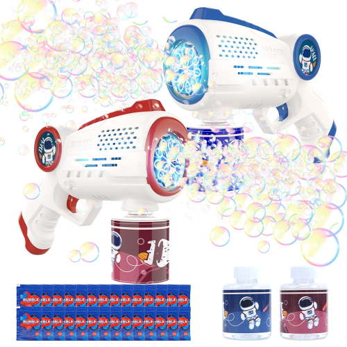 JoyStone 2PCS Bubble Machine Machine with 10 Hole Light & 30 PCS Bubble Solutions, 8000+Bubbles Per Minute Gifts for Kids Toddlers 3-8 Years Birthday Wedding Party
