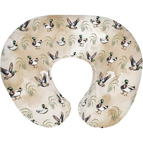 Vintage Mallard Duck Baby Nursing Pillow Covers for Boy Girl Green Ducks Lake Nursery Slipcovers for Breastfeeding Pillows Hunting Ducks Soft Stretchy Removable Cover for Newborn Infant
