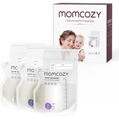 Momcozy Easy Pour Breastmilk Storage Bag, 8Oz, Temp-Sensing Color Change, 200 Count Milk Bag with Self Standing for Breastfeeding, No Leak Presterilized for Freezer, Recyclable & BPA Free