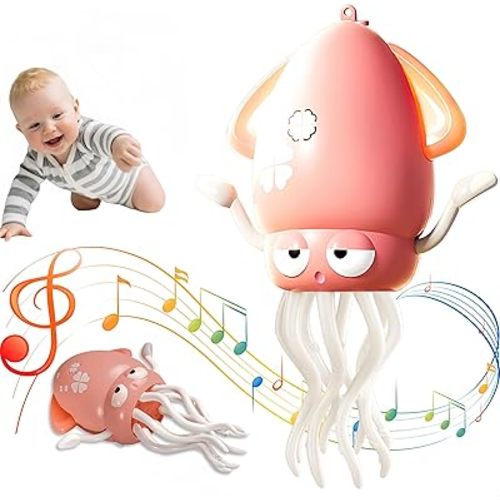 Dancing Octopus Baby Toy,Electric Crawling Octopus Tummy Time Toy,Rechargeable Magic Dancing Music Squid for Kids Ages 3 to 6,Adorable Gifts for Kids’ Birthdays,Funny Office Desk Decoration (Pink)