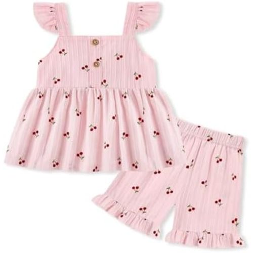 SANMIO Toddler Girl Clothes Summer Baby Girl Cute Sleeveless Tank Tops with Bow and Ruffled Shorts 2Pcs Outfits Set