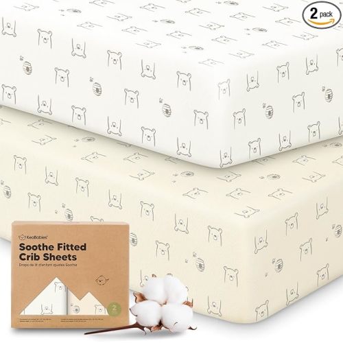 KeaBabies 2-Pack Organic Crib Sheets for Boys, Girls - 52x28 Fitted Crib Mattress Sheet Neutral, Breathable Jersey Cotton Cover for Baby Bed, Toddler Mattress, Soft & Cute Prints (Bumble Bear)
