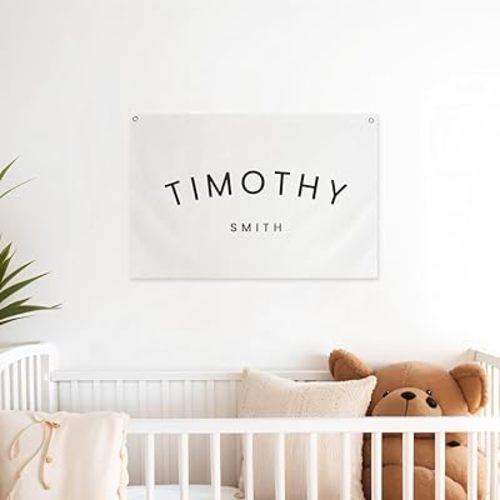 NATVVA Custom Name Canvas Banner Baby Name poster Canvas Hanging Flag for Nursery and Playroom Wall Décor for Kids Trendy Room Décor for Boys and Girls (Blank)