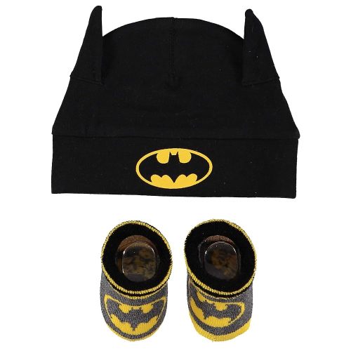 DC Comics Batman Infant Boys Baby Beanie Hat and Baby Booties Socks Gift Set 0-12 Months