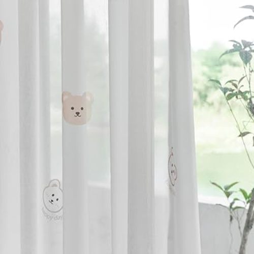 Cartoon Bears Kids Bedroom Sheer Curtains for Babys Room Living Room Grommet Top White Light-Filtering Print Bear Privacy Tulle Curtain for Nursery Baby Play Room 1 Panel (W52 L84 inch,White)