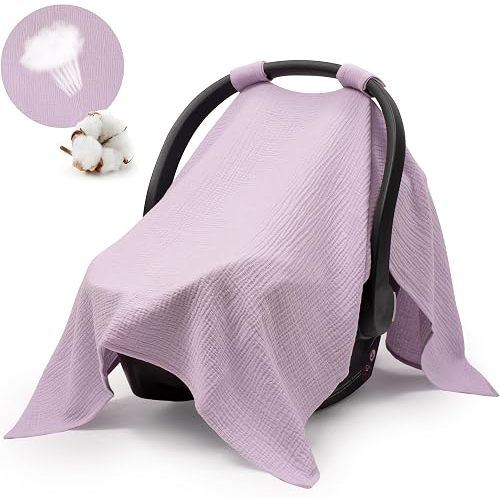 SERAPHY Muslin Car Seat Cover Baby, Universal Carseat Covers Baby Girl Boy