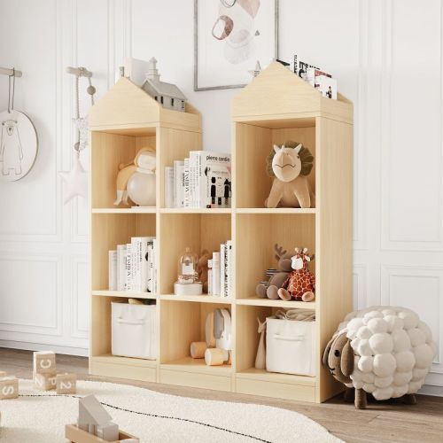 8 Cubby Kids Bookshelf with Castle Shape, Kids Toy Storage Organizer, Multiful Storage Display Case for Playroom Children's Room Nursery