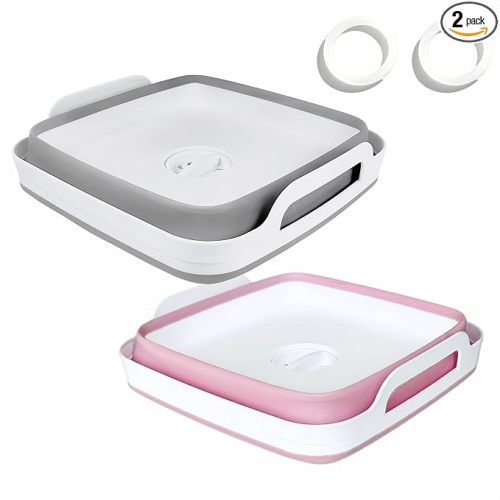 Collapsible Wash Basin with Drain Plug - 2.4 Gallon Foldable Kitchen Sink for Baby Bottles, RV Camping, Space-Saving Dish Tub (Gray-Pink)