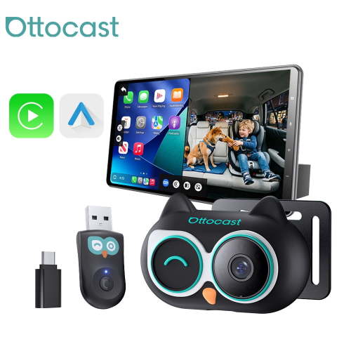 Ottocast Cabin Care 2-in-1 Wireless CarPlay & 1080P HD Baby Camera, Plug & Play Rear Monitor with Split-Screen Nav, No Extra Screen