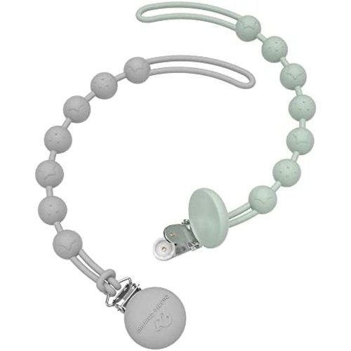 Cuddle Campus Silicone Pacifier Clip Holder with One Piece Design, Pack of 2 Soft Flexible Binky Clips with Texture for Baby Boy and Girl(Sage+Limestone)