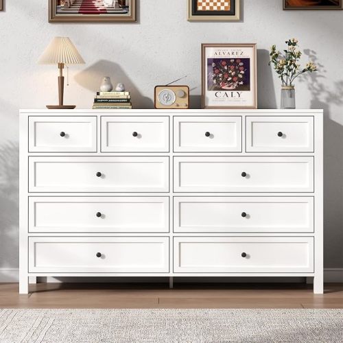 Farmhouse 10 Drawers Dresser for Bedroom, White Dresser Chest of Drawers
