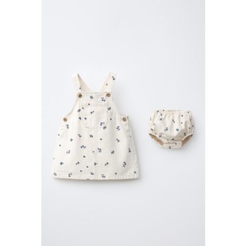 FLORAL TWILL OVERALL DRESS AND PANTIES