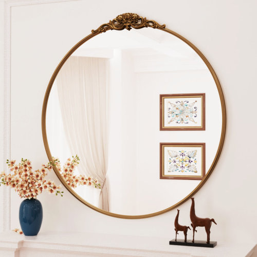 Latitude Run® Stourbirdge Vintage Round Wall Mirror, Decorative Accent Mirror with 1.2" Iron Frame for Christmas & Reviews | Wayfair