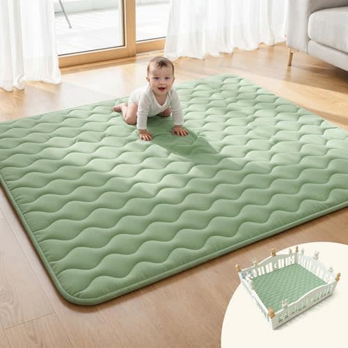 Mallify Soft Thicker Baby Mat for Floor 71"x59", Extra Large Baby Play Mat, Non-Slip Playpen Mat, Easy to Clean & Portable Playmat, Crawling Mat for Babies Toddlers, Activity Mat, Green