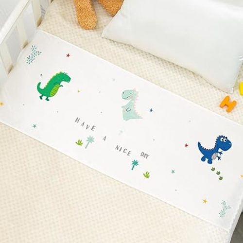 PROMEED 100% Mulberry Silk Bassinet Sleeve Sheet for Baby Hairloss and Bald Spot, Oeko-TEX Certified 23 Momme Silk Dinosaur Crib Sheets for Baby Boys (White Dinosaur)