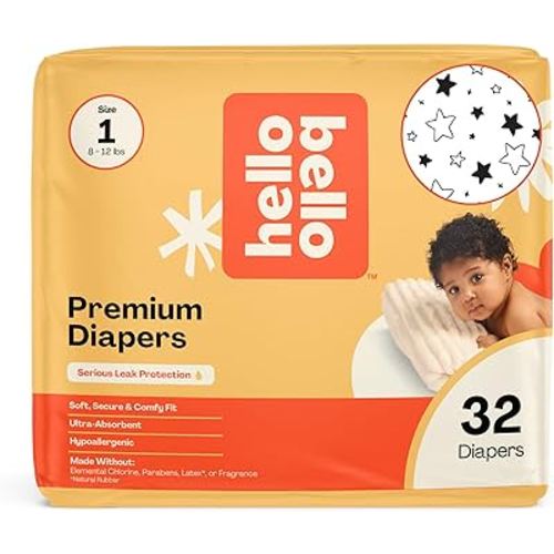 Hello Bello Diapers, Size 1 (8-12 lbs) Superstars, 32 Count of Premium Disposable Baby Diapers, Hypoallergenic with Soft, Cloth-Like Feel