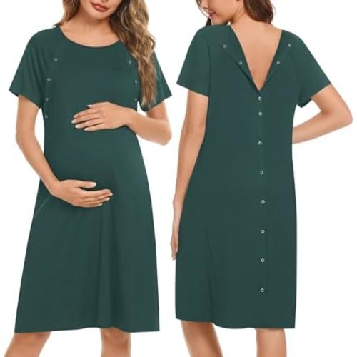 Ekouaer Women’s Nursing/Delivery/Labor/Hospital Nightdress Short Sleeve Maternity Nightgown with Button S-XXL