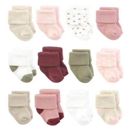 Hudson Baby Basics Infant Baby Cozy Terry Baby Sock 12-Pack, Petal Speckle, 6-12 Months