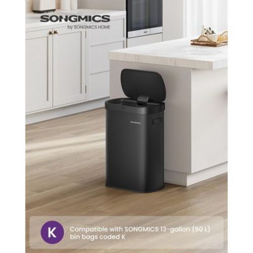 13 Gallon Automatic Trash Can - Motion Sensor & Touch Open, Stainless Steel, Soft-Close Lid, Includes 15 Bags, Ink Black