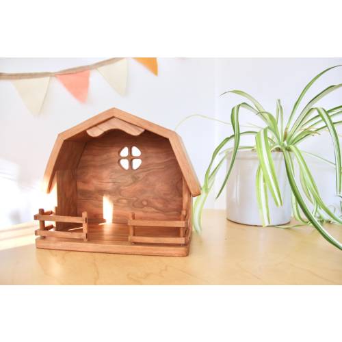 Cherry Wood Toy Barn: Waldorf Montessori Farm Playset