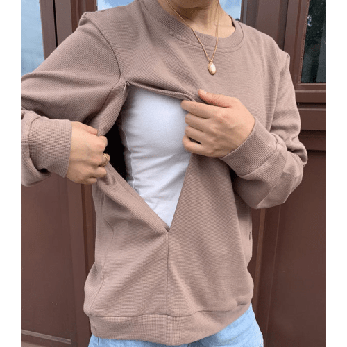 Breastfeeding Waffle Knit Solid Zip Sweatshirt