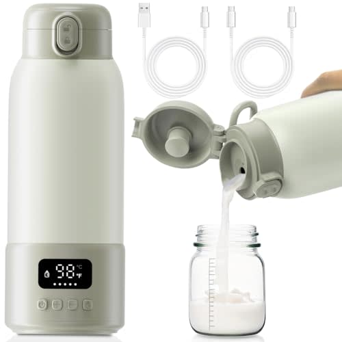Portable Bottle Warmer, 17oz Large Capacity Milk Warmer for Baby, Fast Heating for Breast Milk & Formula & Water, Long Battery Life Portable Milk Warmer for Travel with Pasteurization