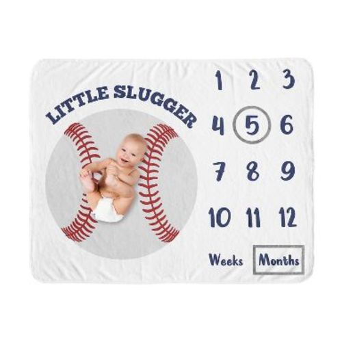 Sweet Jojo Designs Boy Milestone Swaddle Baby Blanket Baseball Patch Collection