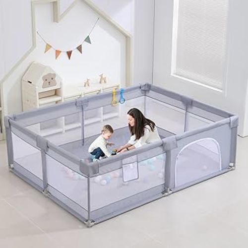 Baby Playpen, Playpens for Babies, Large Playard for Toddlers, Recreation Area, Sturdy Safety Baby Play Yard Fence，Baby Gate Playpen (Gray, 205 * 185cm)