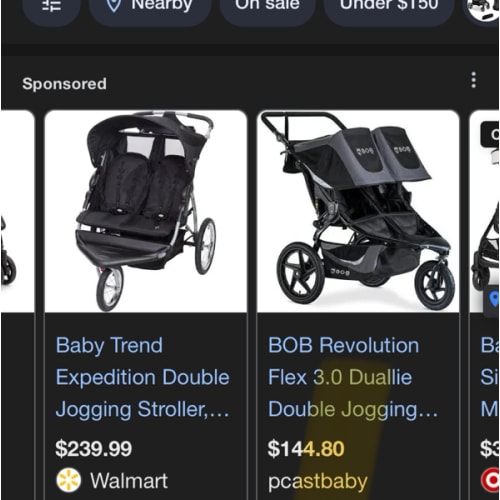 Tri-wheel double jogging stroller