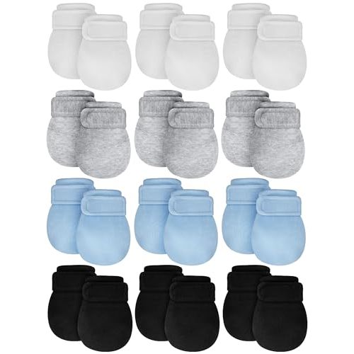 Newcotte 12 Pairs Adjustable Preemie Baby Mittens No Scratch Newborn Cotton Breathable Gloves Warm Mitts for Boys Kids