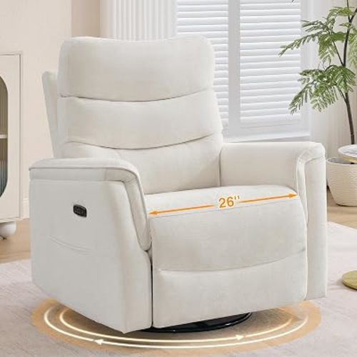26" Power Swivel Nursery Recliner with Adjustable Headrest Oversized Glider