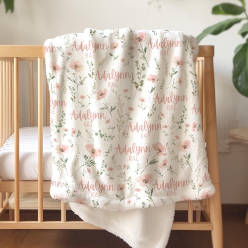 Wildflower baby blanket Custom name Blanket for girl Wildflower Nursery decor Floral blanket gift personalized floral blanket newborn girl